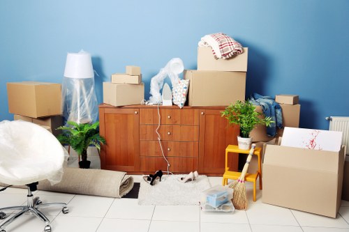 Organized boxes and luggage in a student relocation process
